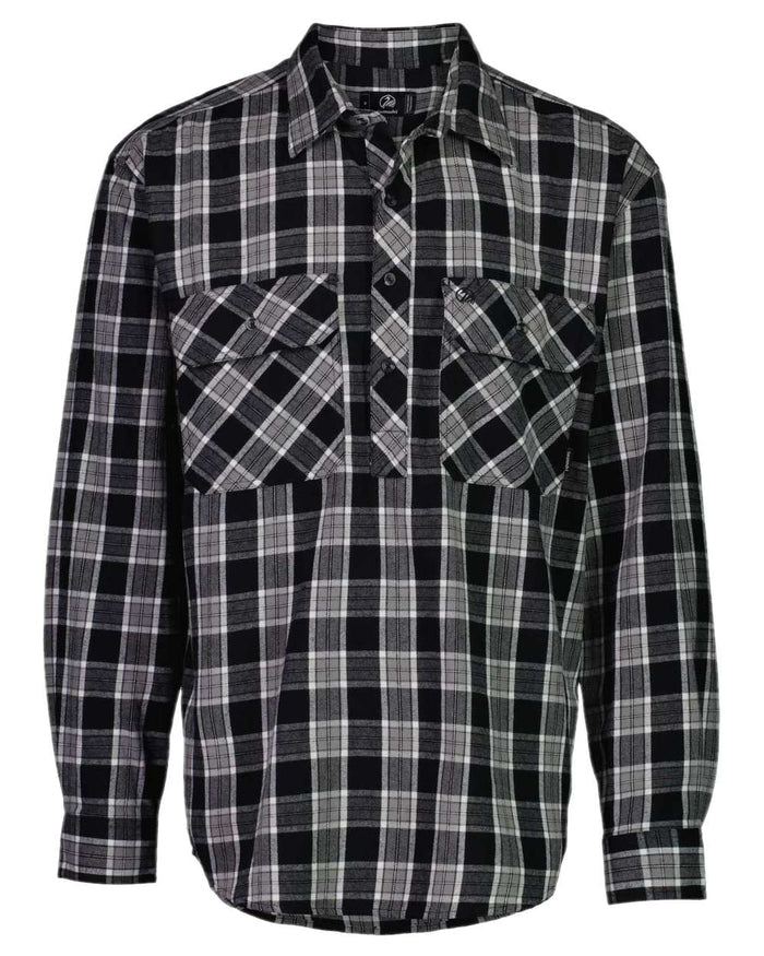 Black Coloured Swanndri Mens Barn Shirt on white background #colour_black