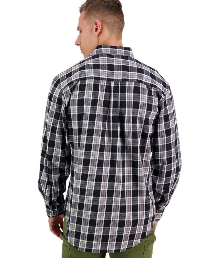 Black Coloured Swanndri Mens Barn Shirt on white background #colour_black