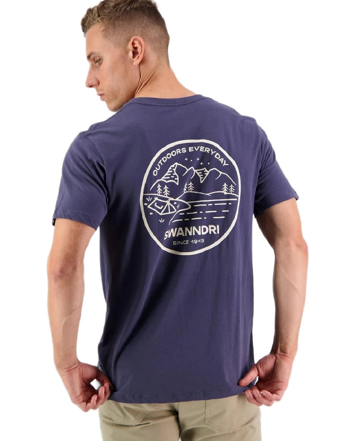 Steel Blue Coloured Swanndri Mens Barton Printed T-Shirt on white background #colour_steel-blue