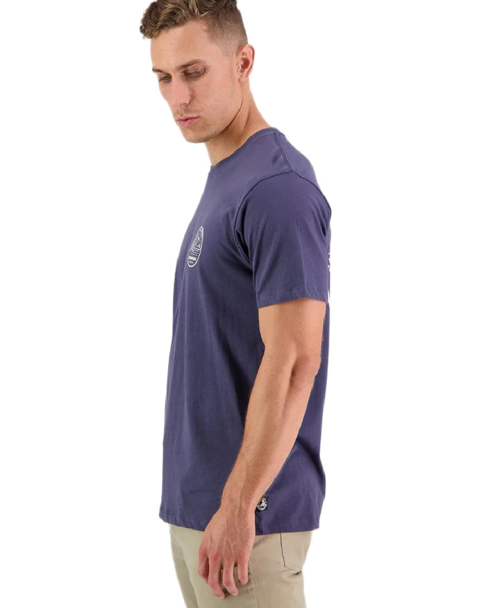 Steel Blue Coloured Swanndri Mens Barton Printed T-Shirt on white background #colour_steel-blue