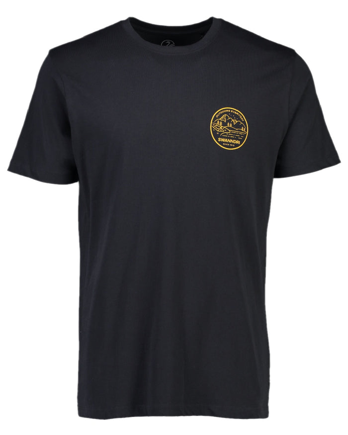 Washed Black Coloured Swanndri Mens Barton Printed T-Shirt on white background #colour_washed-black