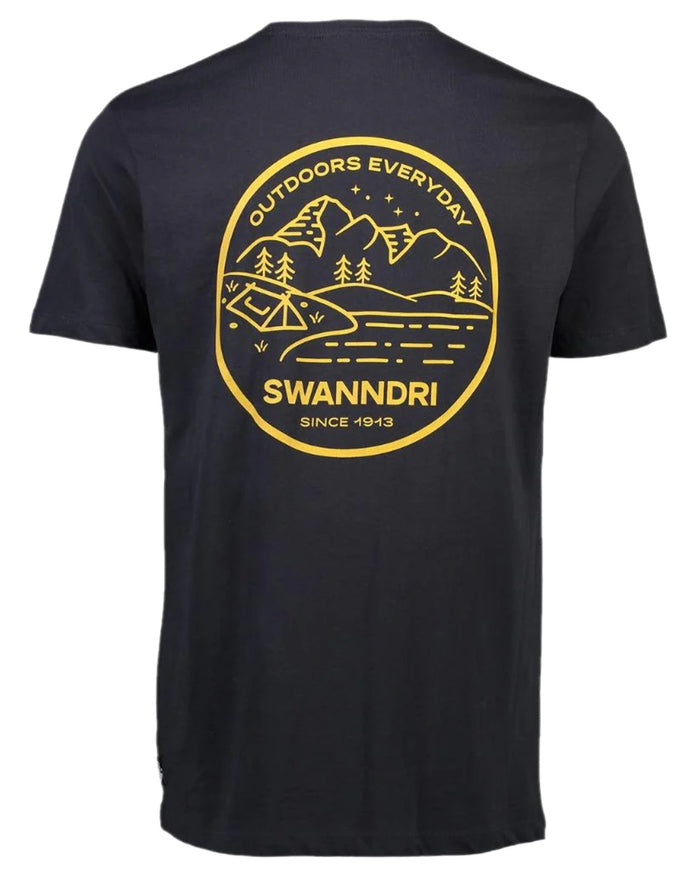 Washed Black Coloured Swanndri Mens Barton Printed T-Shirt on white background #colour_washed-black
