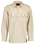 Bone Coloured Swanndri Mens Bendigo Long Sleeve Work Shirt on white background #colour_bone