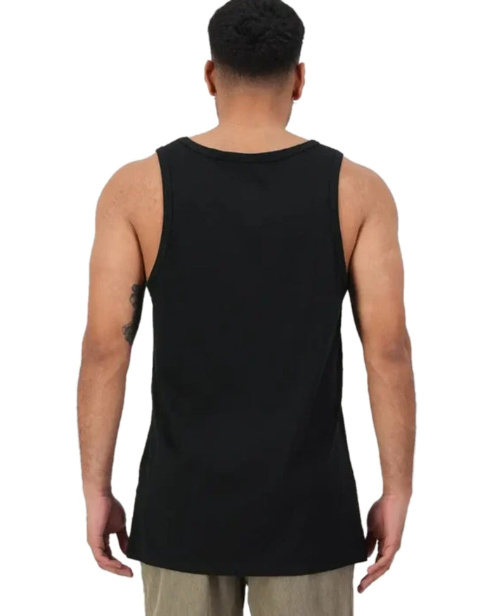 Black White Coloured Swanndri Mens Classic Singlet on white background #colour_black-white