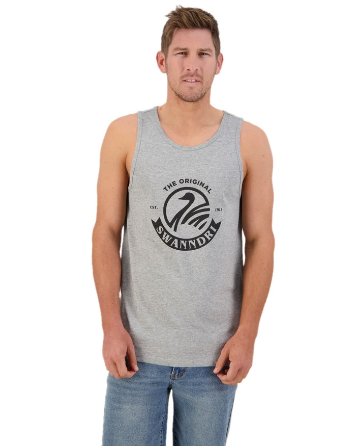 Grey Marle Black Coloured Swanndri Mens Classic Singlet on white background #colour_grey-marle-black