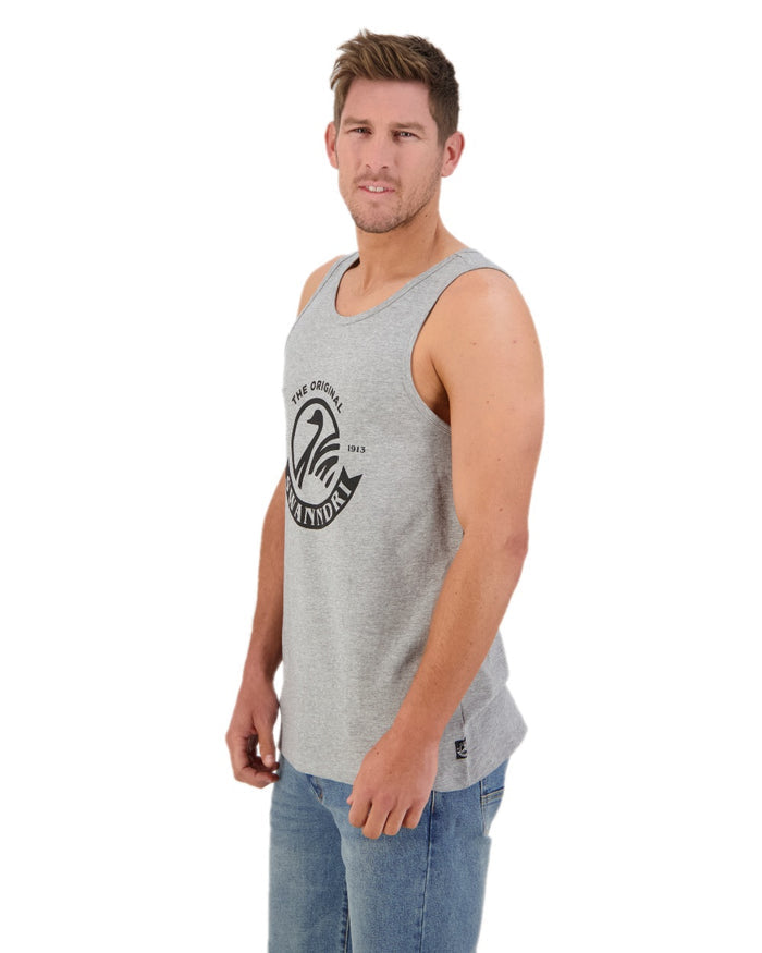 Grey Marle Black Coloured Swanndri Mens Classic Singlet on white background #colour_grey-marle-black