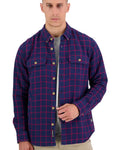 Red Coloured Swanndri Mens Emerson St Long Sleeve Shirt on white background #colour_red