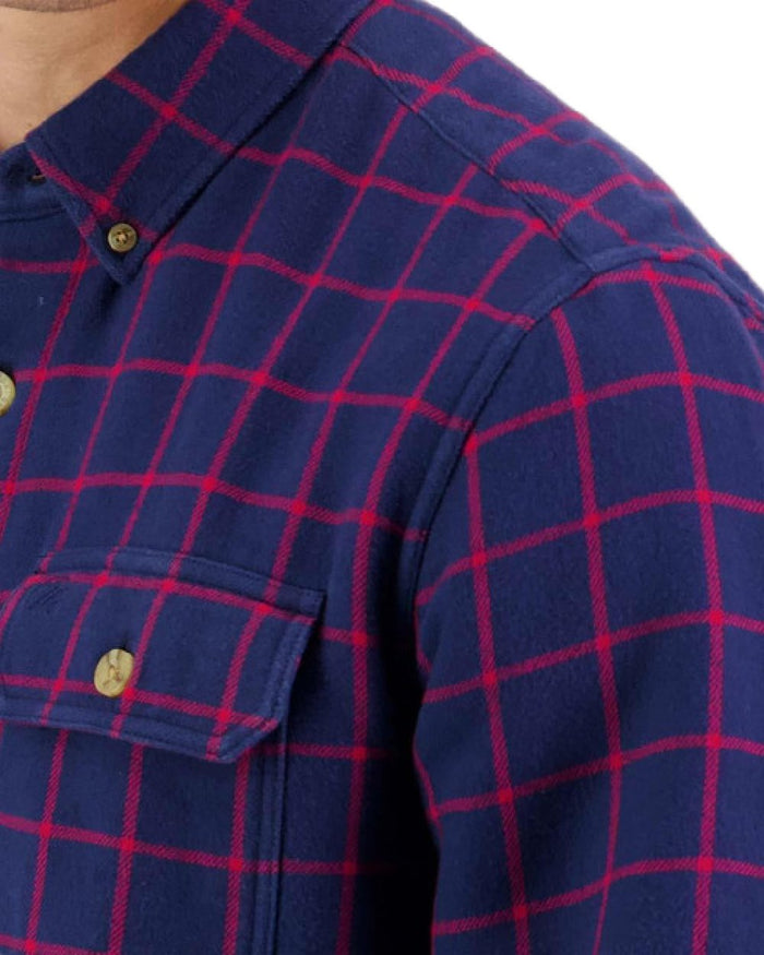 Red Coloured Swanndri Mens Emerson St Long Sleeve Shirt on white background #colour_red