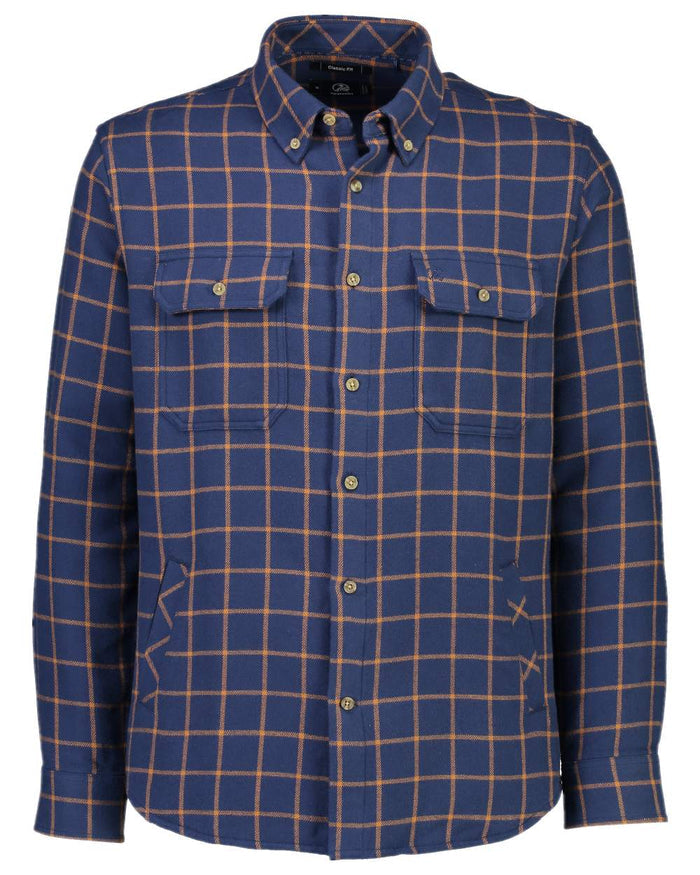Tan Coloured Swanndri Mens Emerson St Long Sleeve Shirt on white background #colour_tan