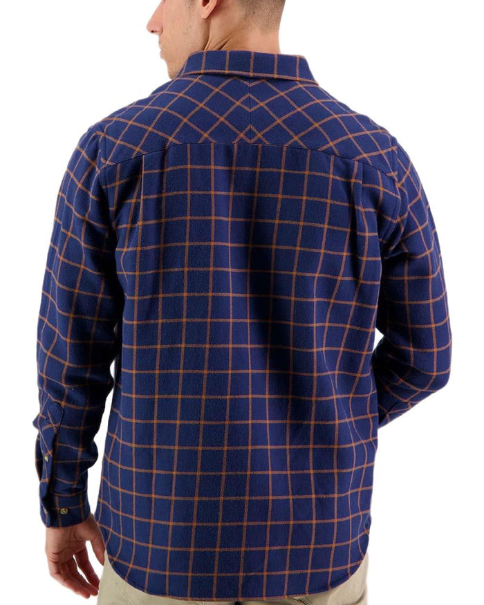 Tan Coloured Swanndri Mens Emerson St Long Sleeve Shirt on white background #colour_tan