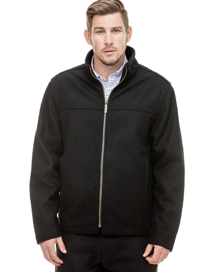 Black Coloured Swanndri Mens Falcon Wool Jacket on white background #colour_black