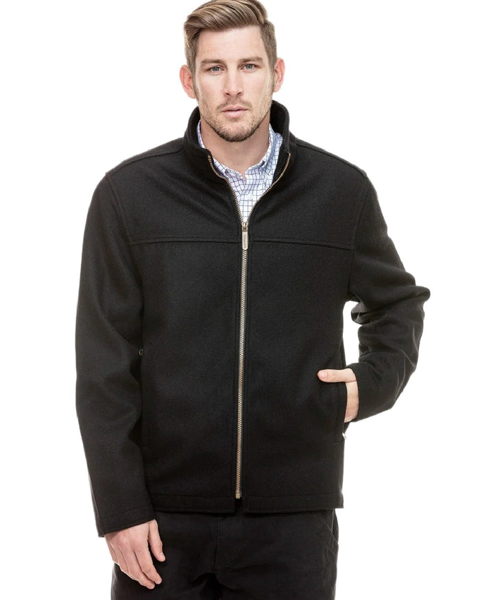 Black Coloured Swanndri Mens Falcon Wool Jacket on white background #colour_black
