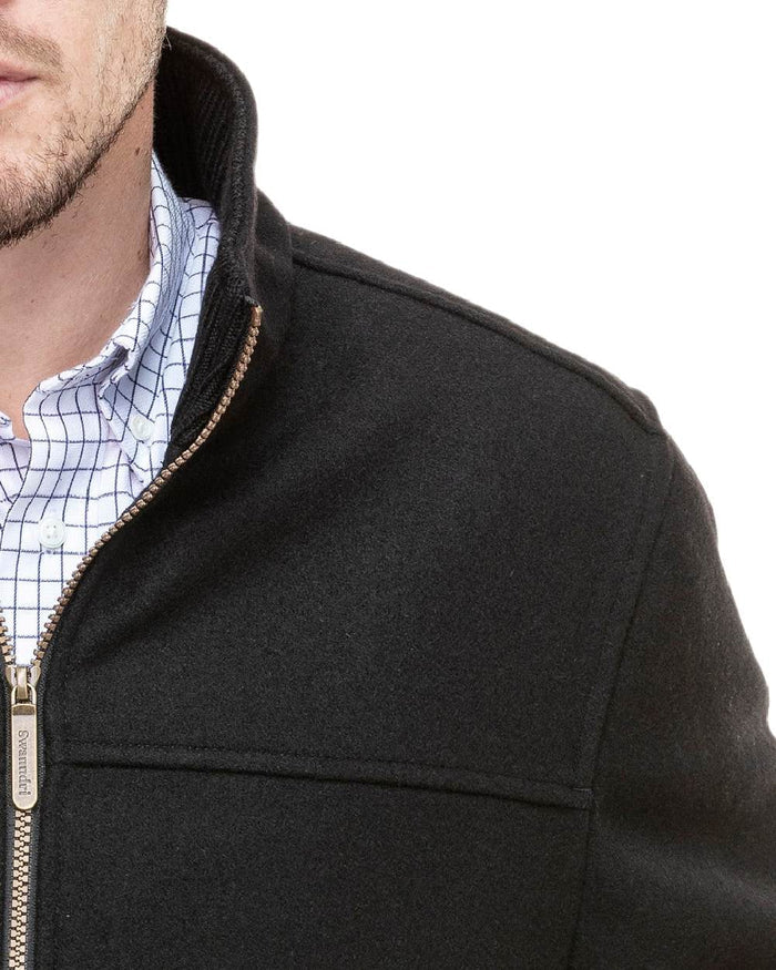 Black Coloured Swanndri Mens Falcon Wool Jacket on white background #colour_black