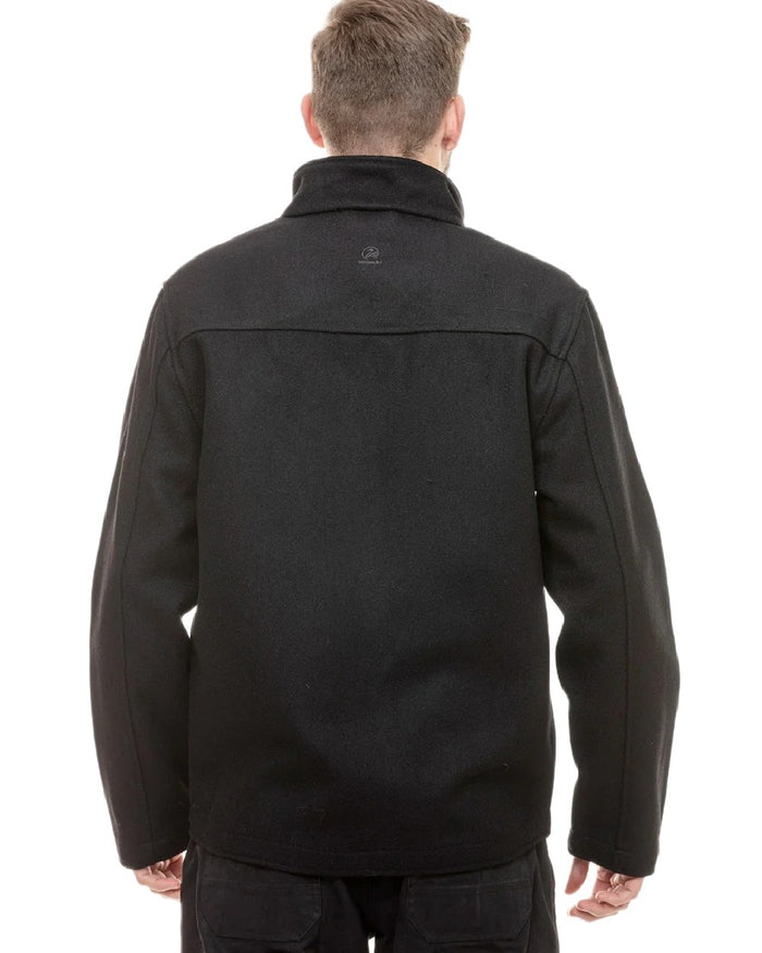 Black Coloured Swanndri Mens Falcon Wool Jacket on white background #colour_black