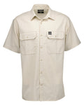 Light Taupe Coloured Swanndri Mens Fundamentals Short Sleeve Work Shirt on white background #colour_light-taupe
