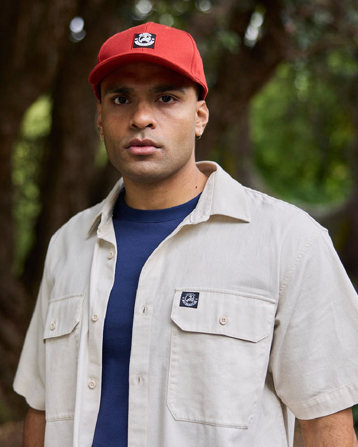 Light Taupe Coloured Swanndri Mens Fundamentals Short Sleeve Work Shirt on blurry background #colour_light-taupe