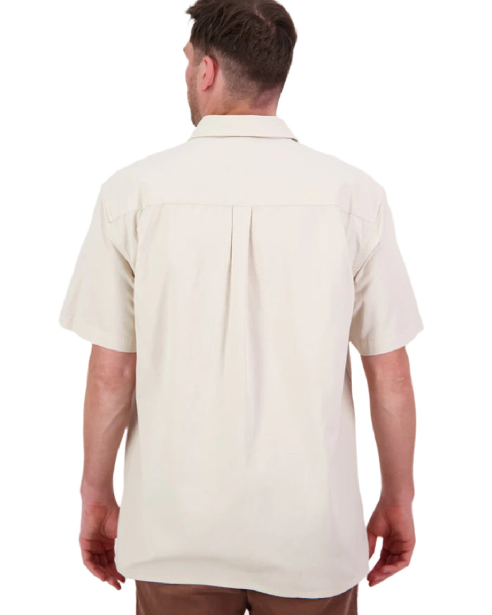 Light Taupe Coloured Swanndri Mens Fundamentals Short Sleeve Work Shirt on white background #colour_light-taupe