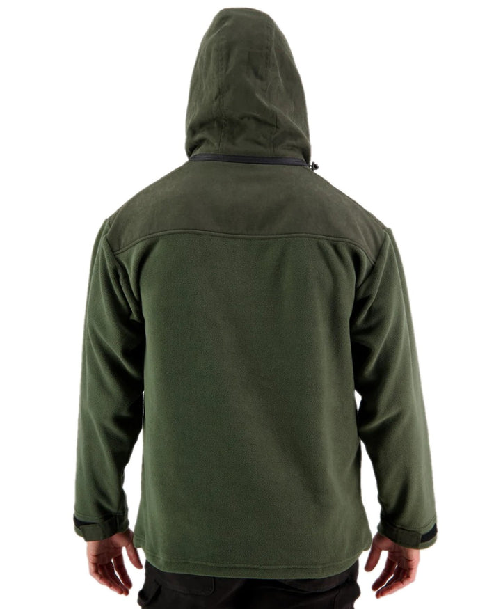 Olive Coloured Swanndri Mens High Rock Technical Fleece Hoodie on white background #colour_olive