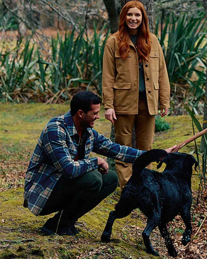 Atlantic Check Coloured Swanndri Mens Kiaraki V3 Wool Shacket on outdoor background #colour_atlantic-check