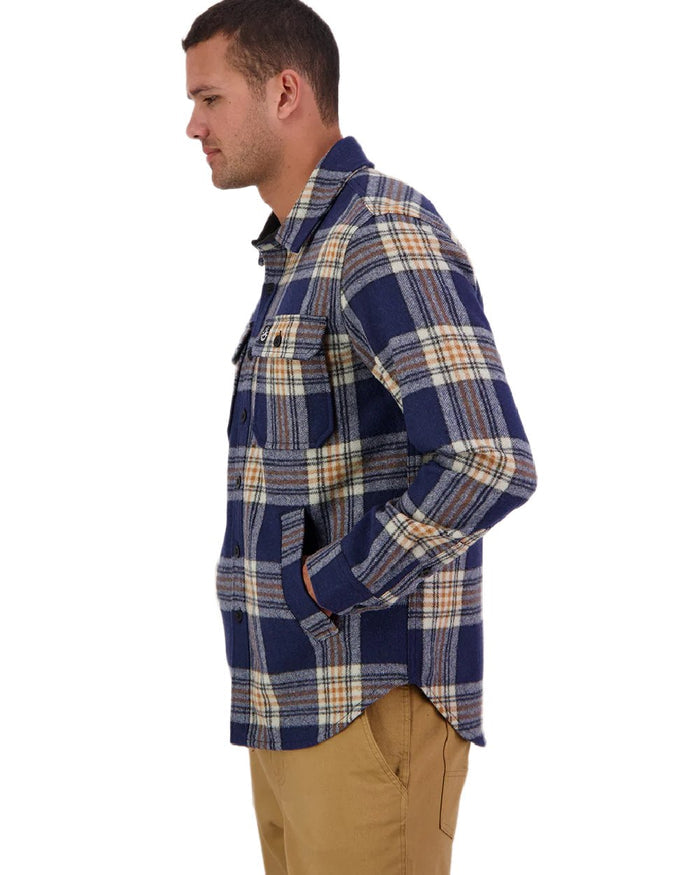 Atlantic Check Coloured Swanndri Mens Kiaraki V3 Wool Shacket on white background #colour_atlantic-check