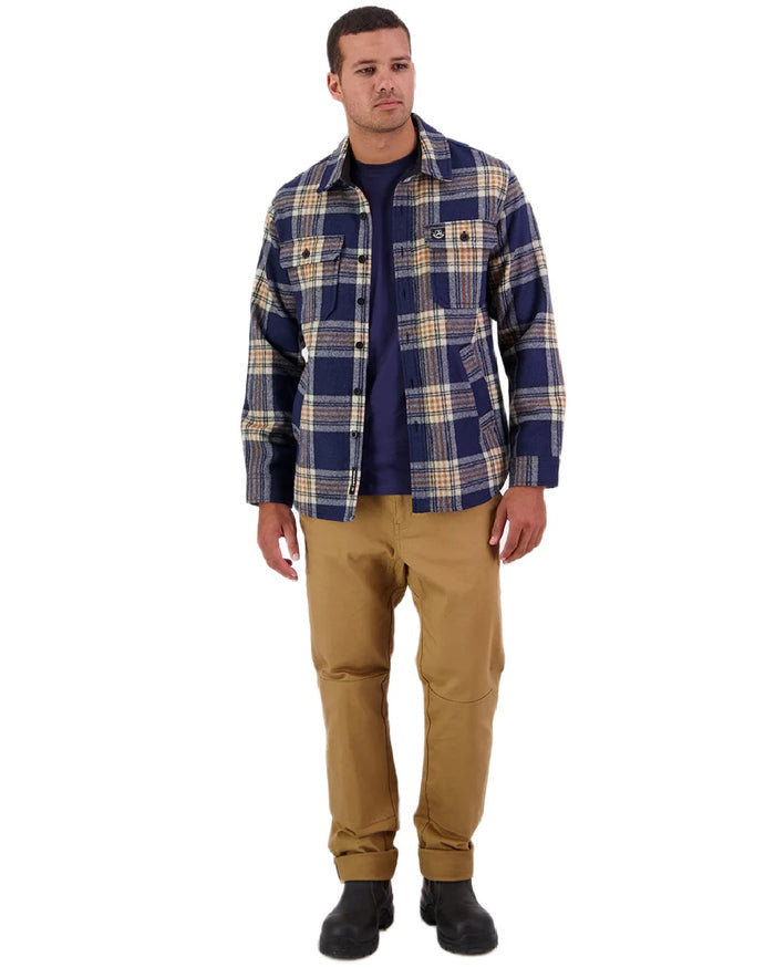 Atlantic Check Coloured Swanndri Mens Kiaraki V3 Wool Shacket on white background #colour_atlantic-check
