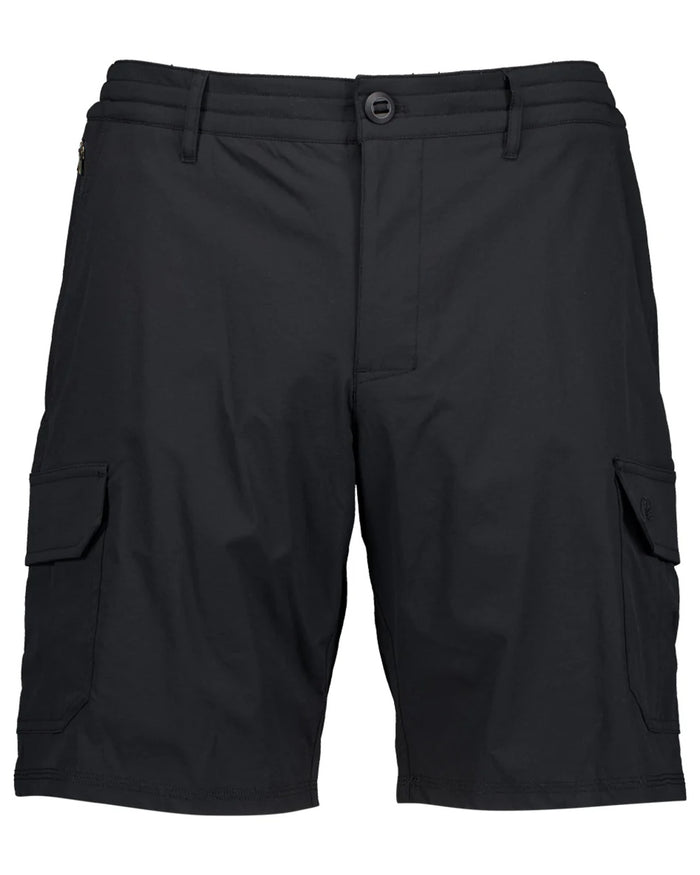 Black coloured Swanndri Mens Lawson Walk Shorts on white background #colour_black