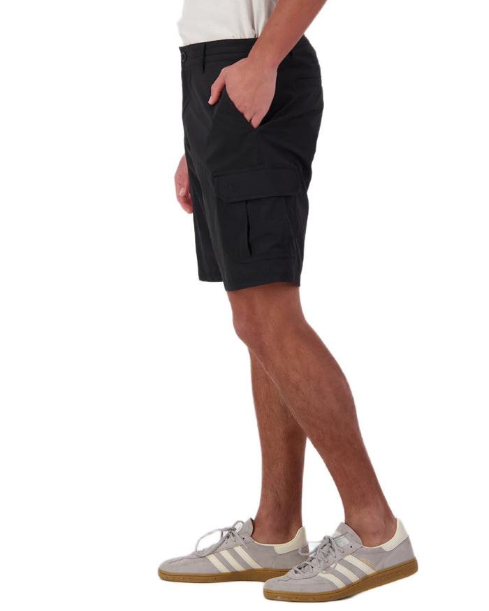 Black coloured Swanndri Mens Lawson Walk Shorts on white background #colour_black