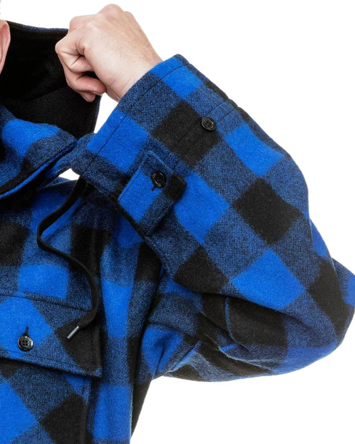 Blue Black Check Coloured Swanndri Mens Mosgiel Wool Bushshirt with Zip-up Front on white background #colour_blue-black-check