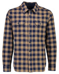 Gold Navy Coloured Swanndri Mens Okato V2 Long Sleeve Shirt on white background #colour_gold-navy