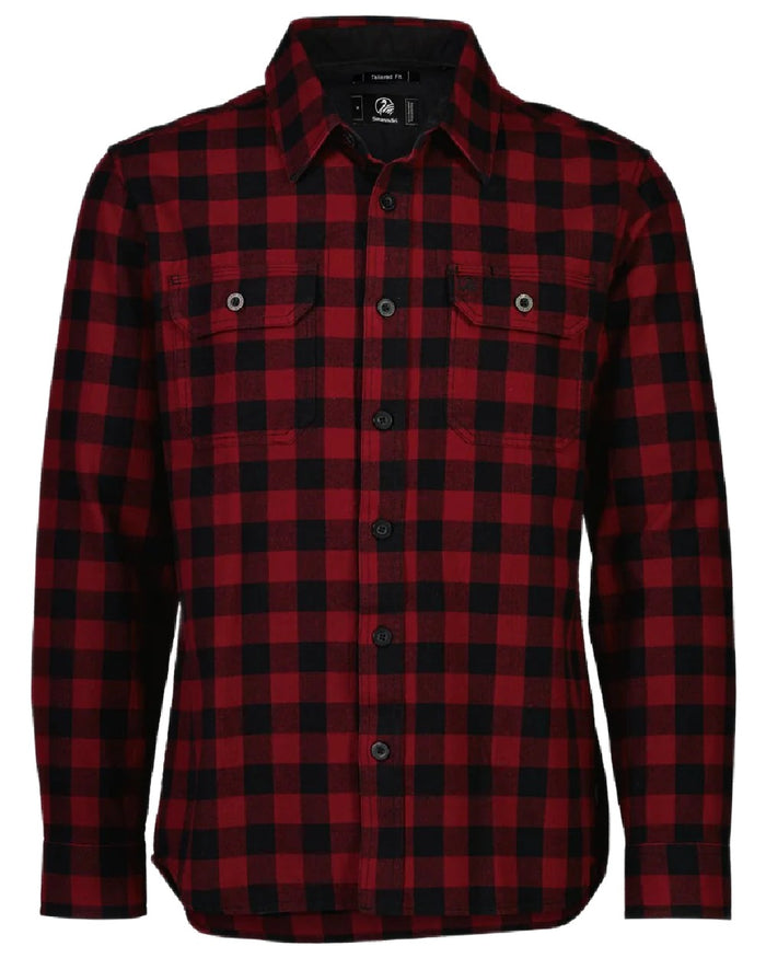 Oxblood Black Coloured Swanndri Mens Okato V2 Long Sleeve Shirt on white background #colour_oxblood-black