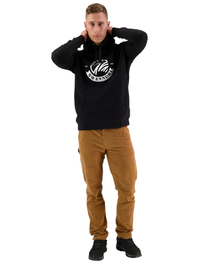 Black Coloured Swanndri Mens Original Fleece Hoodie on white background #colour_black