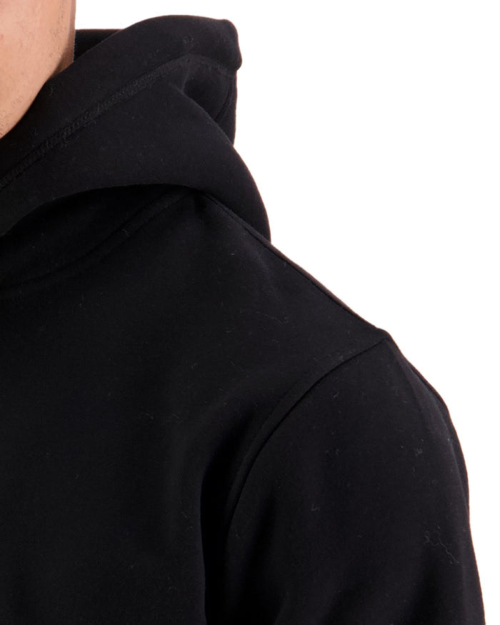 Black Coloured Swanndri Mens Original Fleece Hoodie on white background #colour_black
