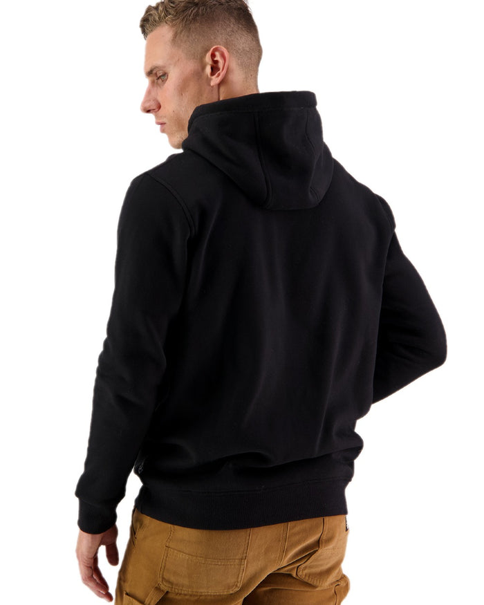 Black Coloured Swanndri Mens Original Fleece Hoodie on white background #colour_black