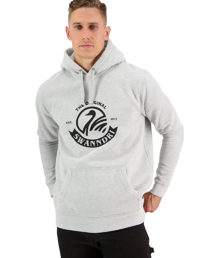 Grey Marle Coloured Swanndri Mens Original Fleece Hoodie on white background #colour_grey-marle