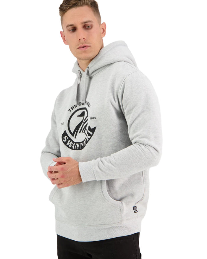Grey Marle Coloured Swanndri Mens Original Fleece Hoodie on white background #colour_grey-marle