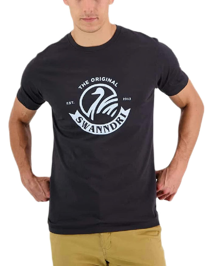 Washed Black Powder Coloured Swanndri Mens Original Print T Shirt on white background #colour_washed-black-powder