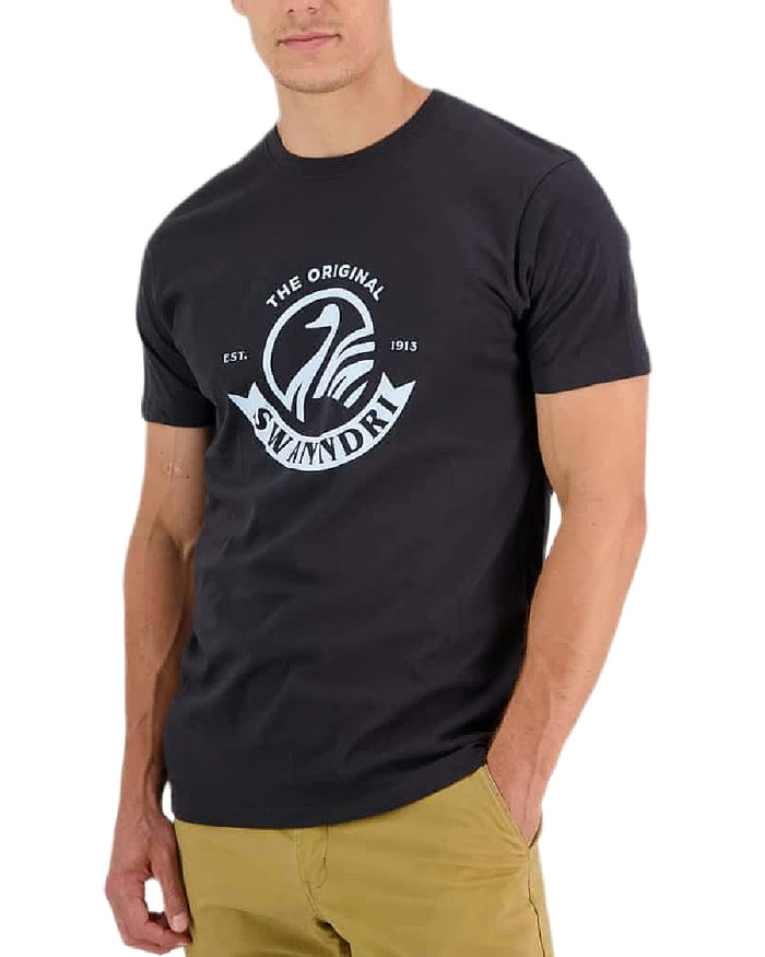 Washed Black Powder Coloured Swanndri Mens Original Print T Shirt on white background #colour_washed-black-powder