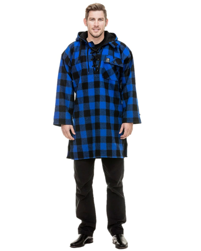 Blue Black Check Coloured Swanndri Mens Original Wool Bushshirt With Lace-Up Front on white background #colour_blue-black-check