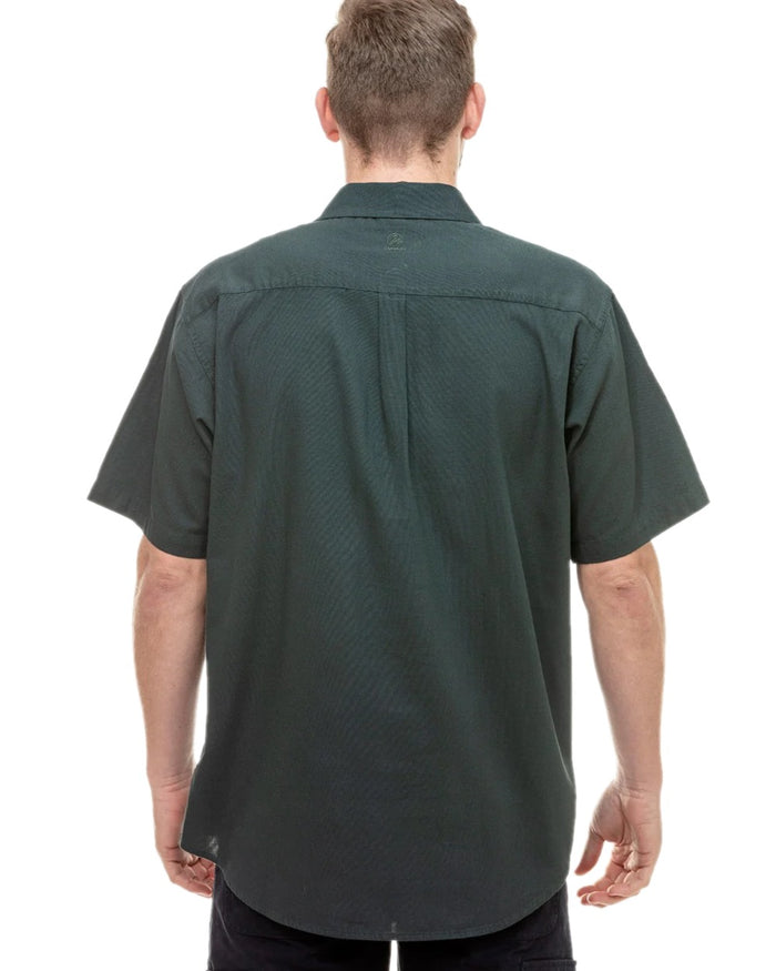 Forest Green Coloured Swanndri Mens Paihia Short Sleeve Shirt on white background #colour_forest-green
