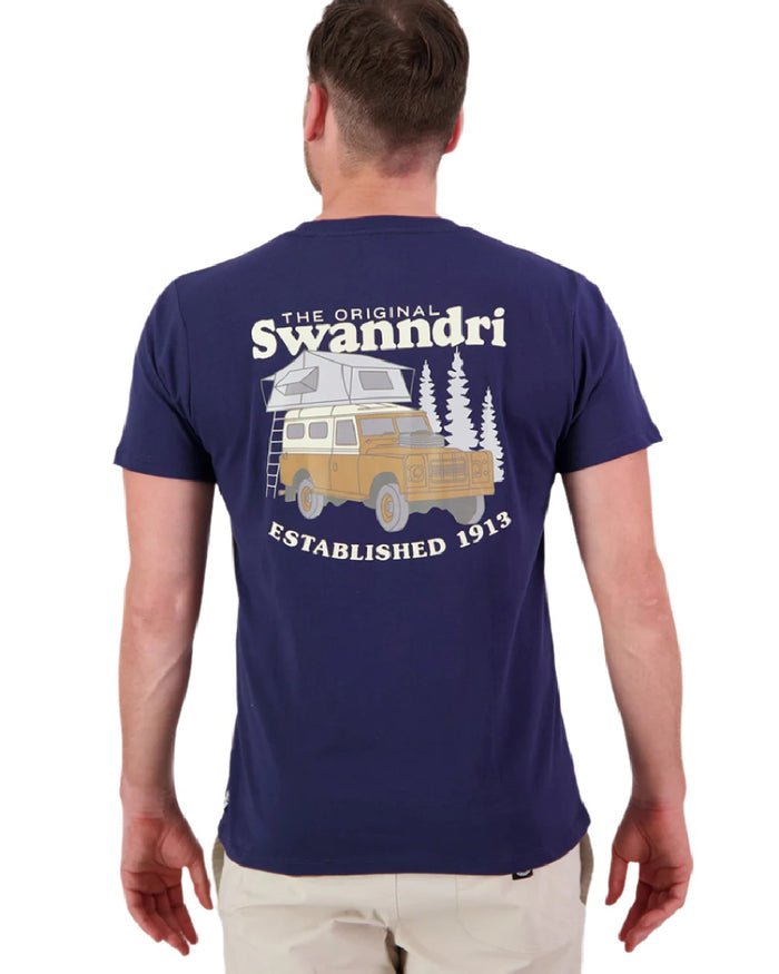 Navy Light Taupe Coloured Swanndri Mens Pop Top Printed T Shirt on white background #colour_navy-light-taupe