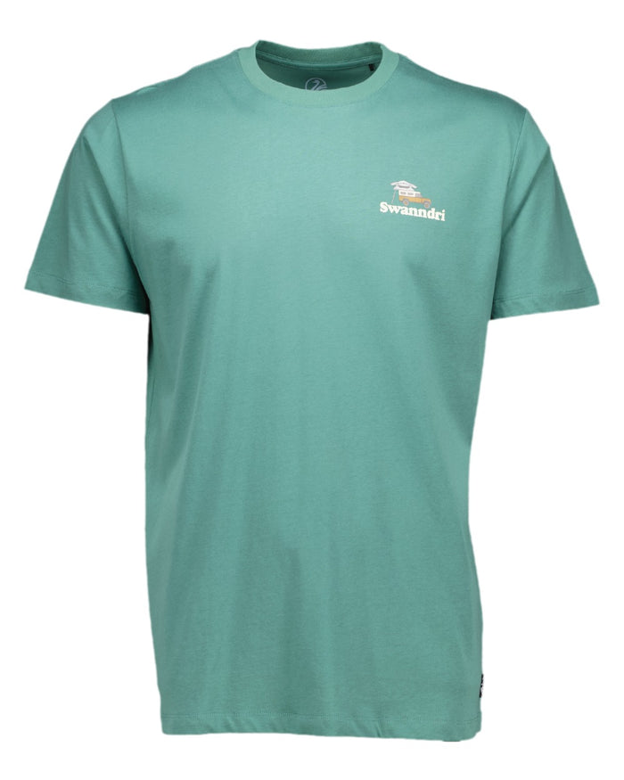 Jade Green Light Taupe Coloured Swanndri Mens Pop Top Printed T Shirt on white background #colour_jade-green-light-taupe