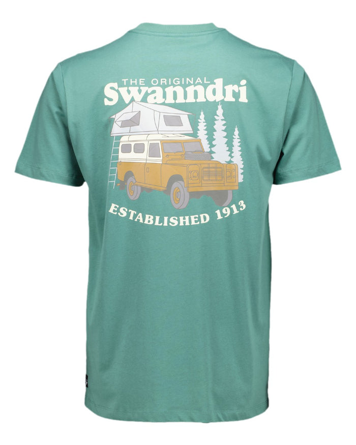 Jade Green Light Taupe Coloured Swanndri Mens Pop Top Printed T Shirt on white background #colour_jade-green-light-taupe