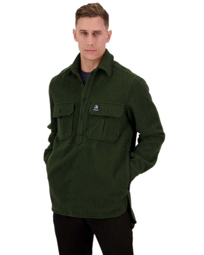 Olive Coloured Swanndri Mens Ranger Extreme V2 on white background #colour_olive
