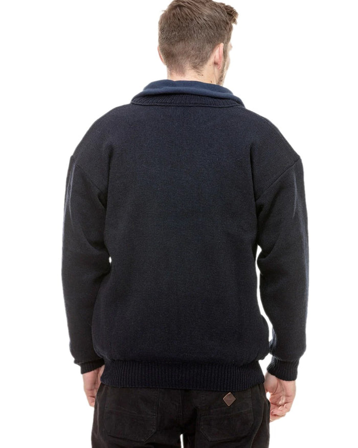 Navy Coloured Swanndri Mens Rhino Stormshield Wool Jersey with Windproof Lining on white background #colour_navy