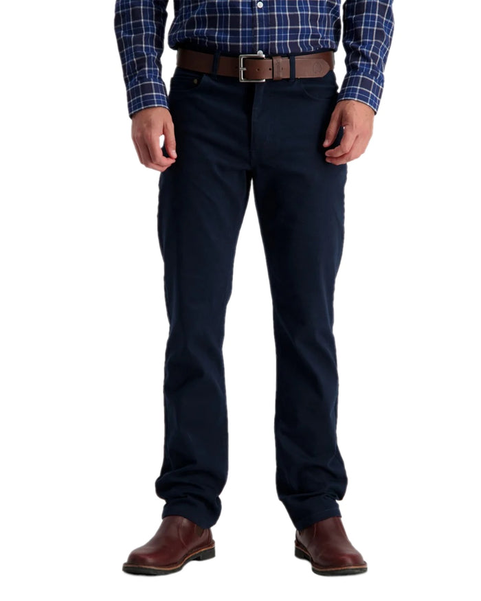 Navy Coloured Swanndri Mens Riffle Cotton Stretch Jeans on white background #colour_navy