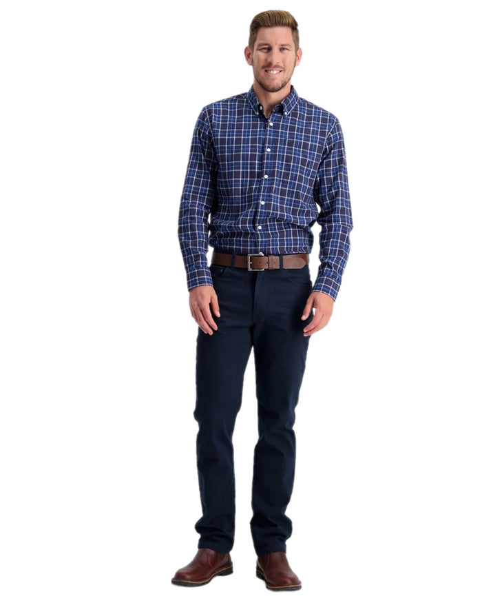 Navy Coloured Swanndri Mens Riffle Cotton Stretch Jeans on white background #colour_navy