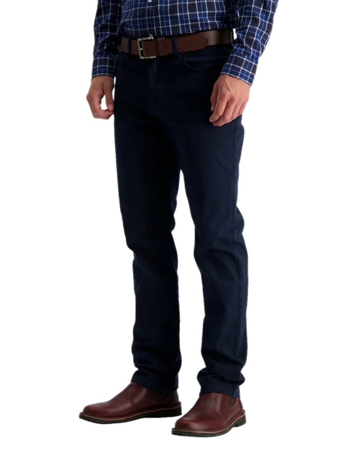 Navy Coloured Swanndri Mens Riffle Cotton Stretch Jeans on white background #colour_navy