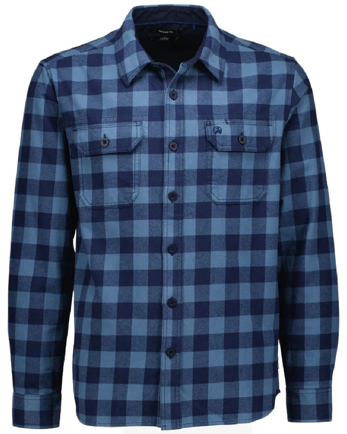 Oceanview Navy Coloured Swanndri Mens Taranaki Tailor Long Sleeve Shirt on white background #colour_oceanview-navy