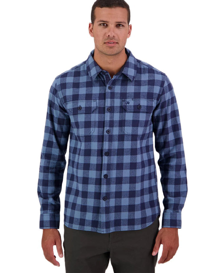 Oceanview Navy Coloured Swanndri Mens Taranaki Tailor Long Sleeve Shirt on white background #colour_oceanview-navy