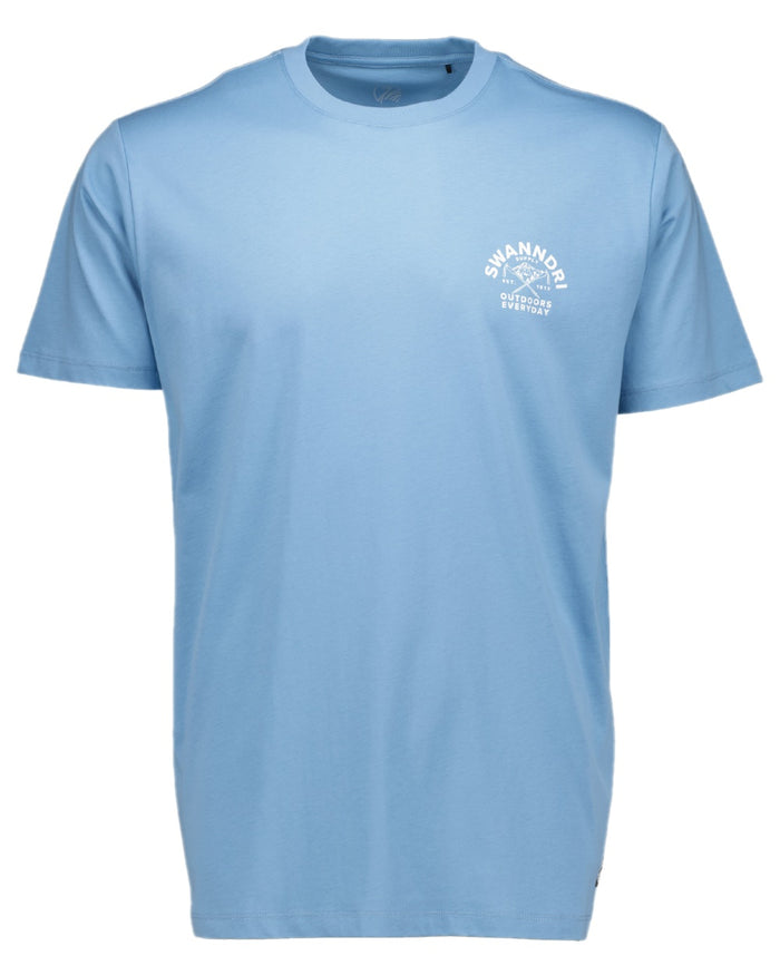 Smoke Blue White Coloured Swanndri Mens Trails Printed T-Shirt on white background #colour_smoke-blue-white